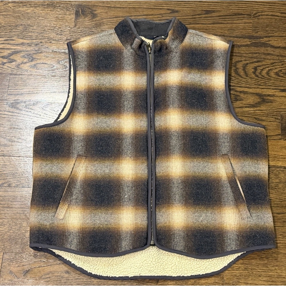 Vintage L.L. Bean Mens Vest Size XL Wool Sherpa Lined Plaid Hunter Hike Warm 90s